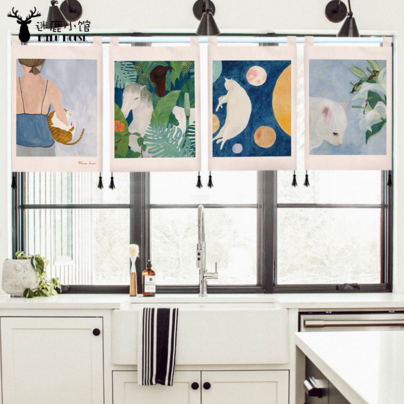 Fresh literary door hanging curtain partition decorative curtain Bedroom kitchen dining room hanging flag door flag floating curtain ins wind