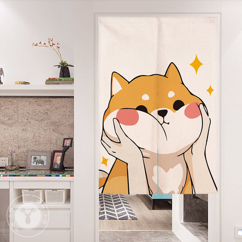 Cute Shiba Inu Cartoon Door Curtain Partition Curtain Bedroom Decoration Half Curtain Kitchen Blocking Curtain Toilet Hanging Curtain No Drilling Required