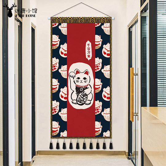 招财猫布艺挂画玄关客厅背景墙装饰画民宿挂毯墙画日式挂布遮挡布