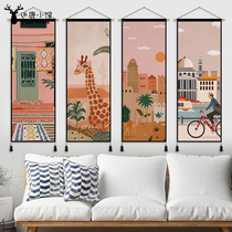 Hand Painted Scenery Cloth Art Hanging Painting Mesh Red Ins Restaurant Wall Decoration Painting Bedroom Bedside Tapestry Electric Meter Box Shelter