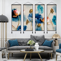 New Chinese lotus fabric hanging painting Living room sofa background wall decorative painting Dining room bedroom tapestry wall painting Occlusion cloth