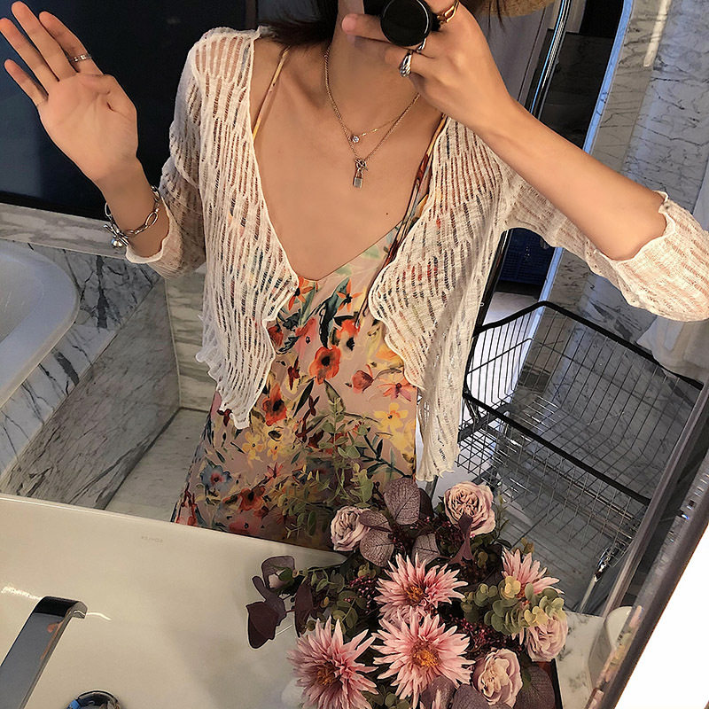 吊带V领挑粉碎花连衣裙长裙女A字裙2022夏季新显瘦优雅甜美纯欲详情6