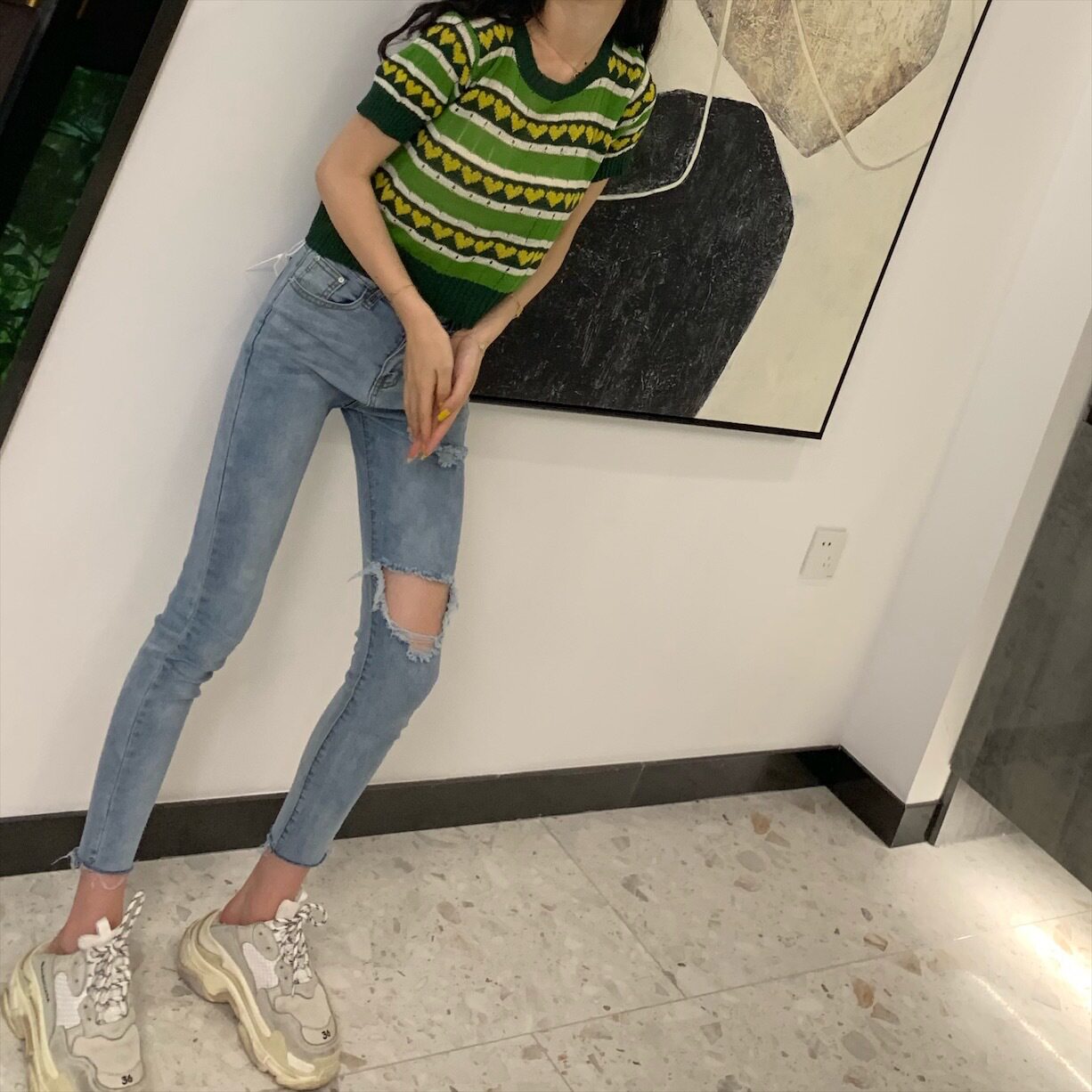 chic trendy slimming ripped jeans for women 2021 Spring and Autumn, Hyuna style 9-inch pants from Dongdaemun, South Korea pic 39