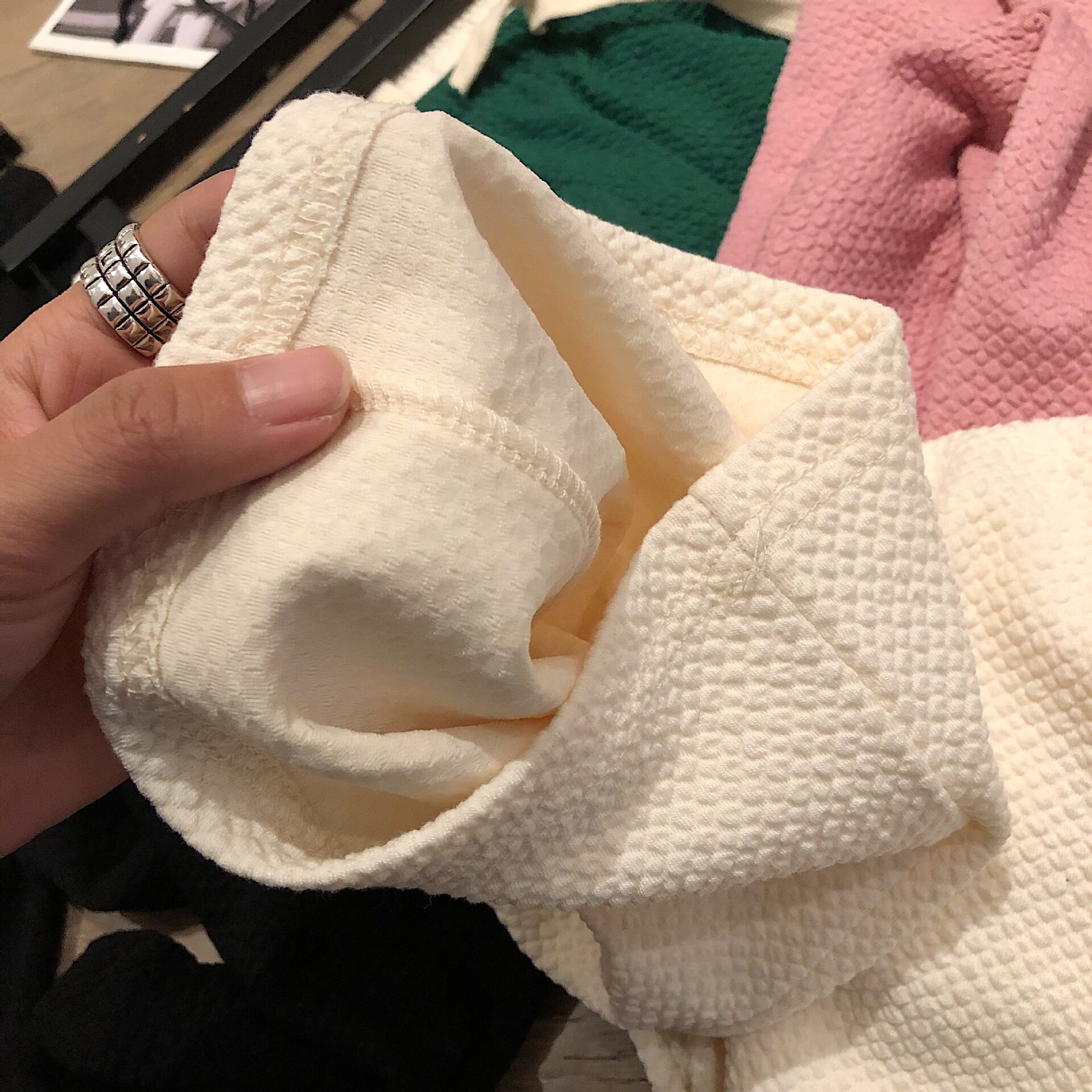 泡泡纱抽绳阔腿长裤2022春装新款直筒宽松高腰垂感显瘦长裤详情34