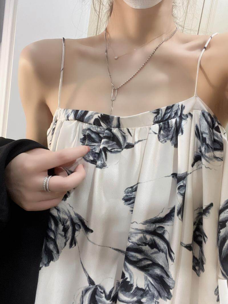 chic French retro high-end halter dress, summer ink-wash print, beach vacation, seaside photo long dress for women pic 5