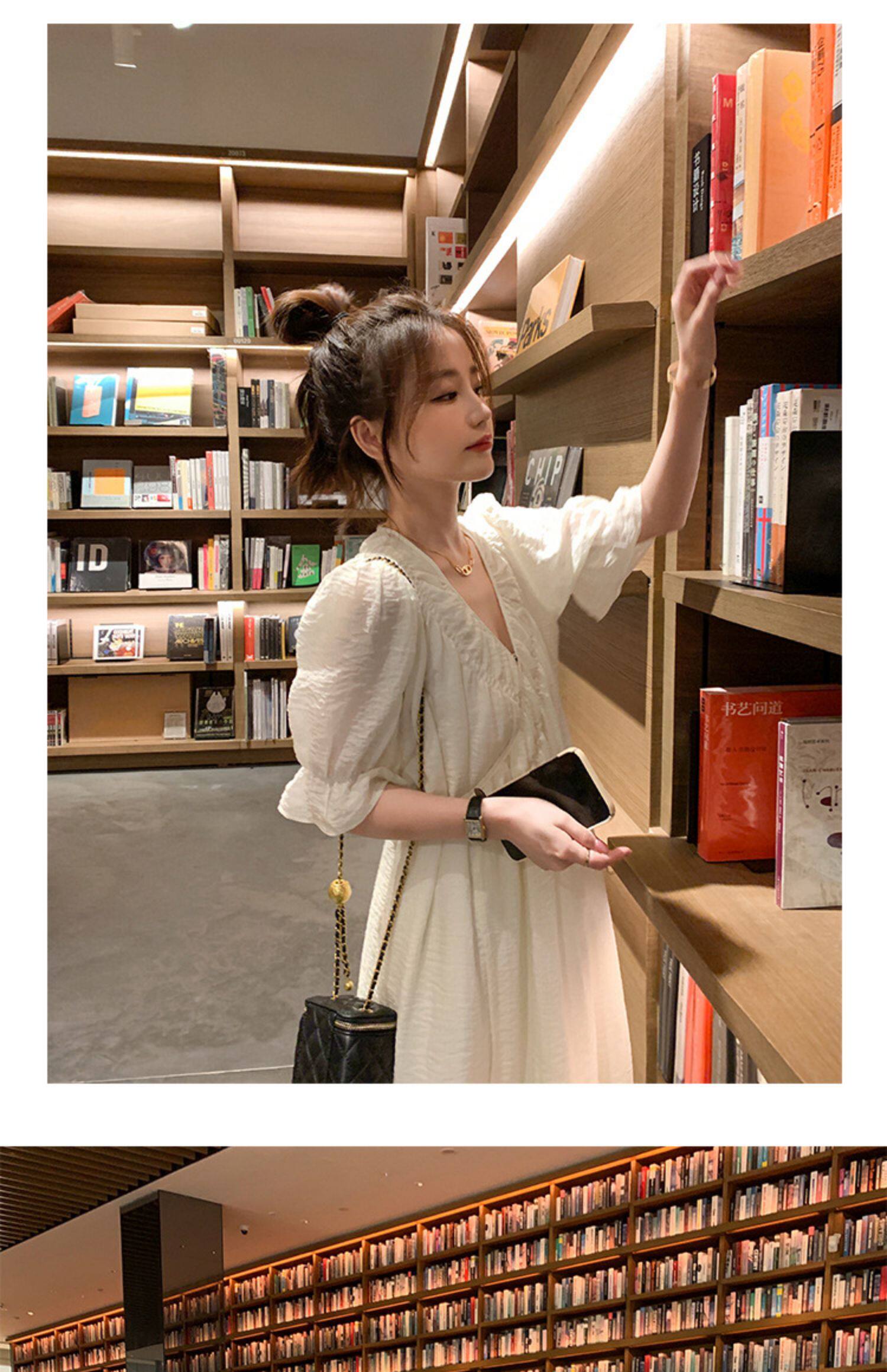 2022夏季温柔风无领绑带披挂式V领连衣裙女系带收腰显瘦A字裙详情20