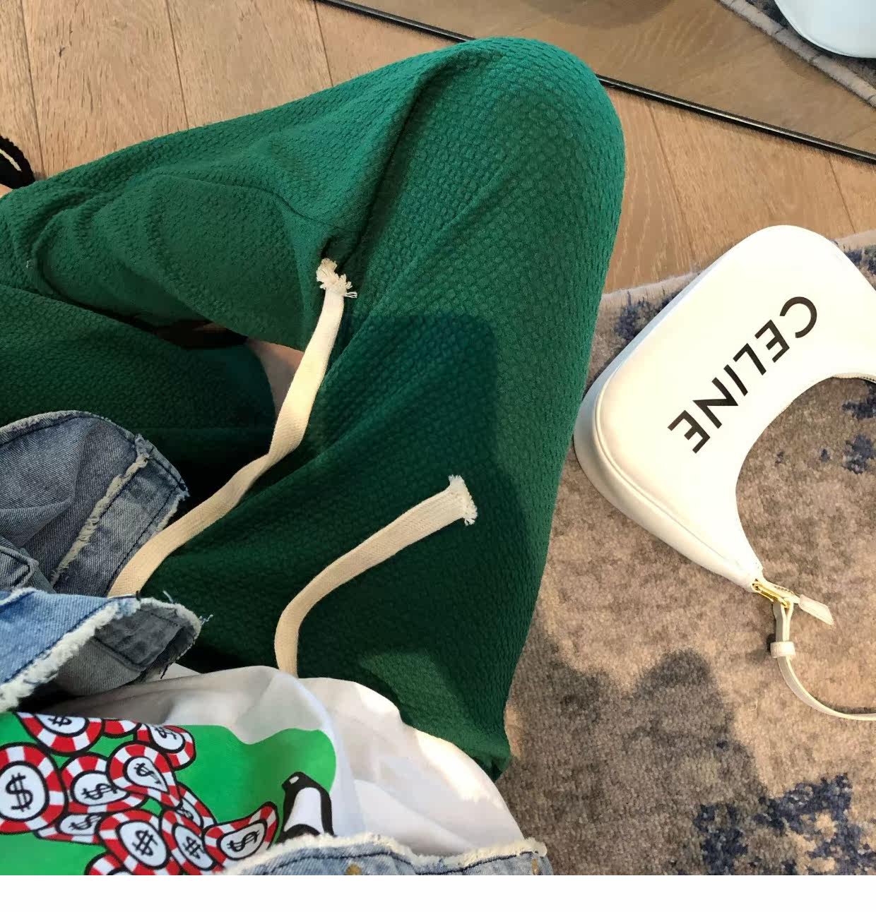 泡泡纱抽绳阔腿长裤2022春装新款直筒宽松高腰垂感显瘦长裤详情21