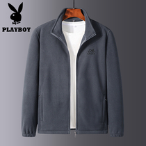 Flowers Playboy Spring Autumn Season Mens Grip Suede Jacket Daddy Fashion Collar Clothing Middle Aged Rocking Grain Suede Sportswear Jacket