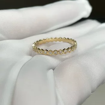 925 silver inlaid with 18k gold plated honeycomb cultured diamond ring hexagonal honeycomb broken diamond row ring internet celebrity commuting light luxury