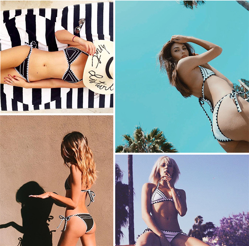 Châu Âu và Mỹ răng cá mập handmade móc áo tắm nữ ren trắng đen gợi cảm ngực nhỏ thu thập bikini thêu bikini bikini đi biển đẹp 2020 kín đáo