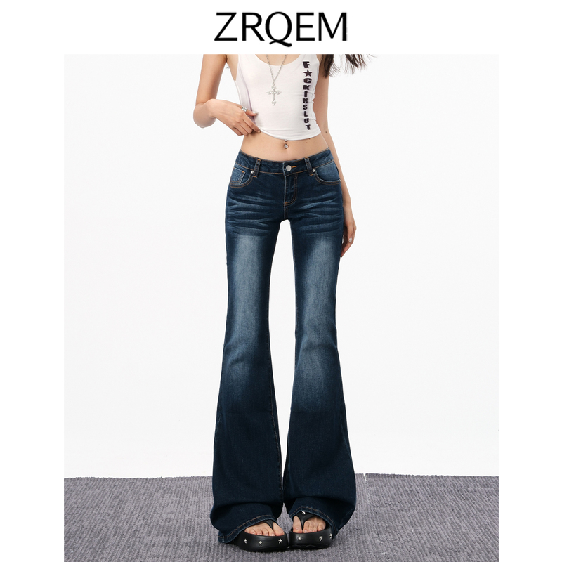 Zrqem American Retro Low-Waist Flared Jeans for Women 206 New Style Loose Slimming Hot Girl Non-Tight Flared Pants