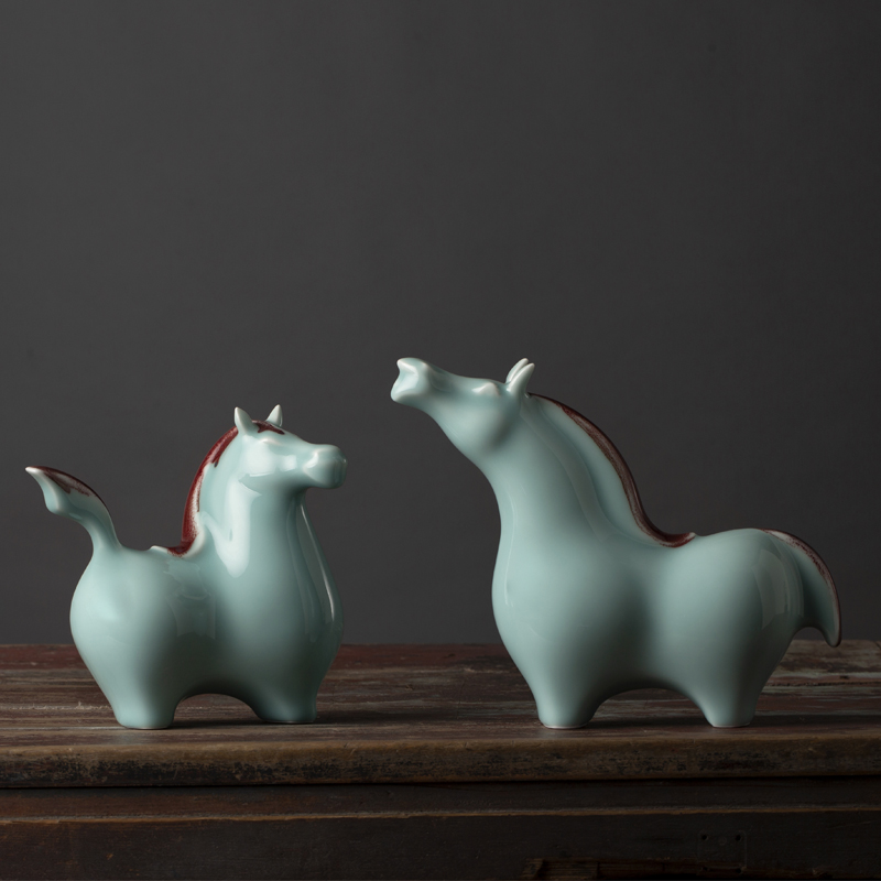 Green glaze furnishing articles about horse process of new Chinese style household adornment of jingdezhen ceramic horse household act the role ofing is tasted furnishing articles ceramics
