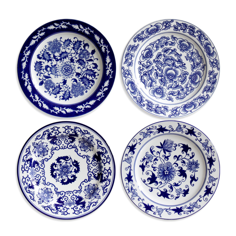 Jingdezhen blue and white hang dish European Mediterranean blue and white porcelain ceramic decoration plate plate household decoration furnishing articles