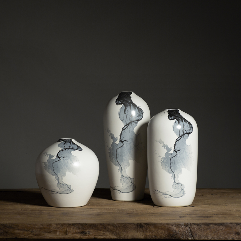 Jingdezhen ceramic vase three - piece simulation flower, flower art creative contracted sitting room of new Chinese style with modern furnishing articles
