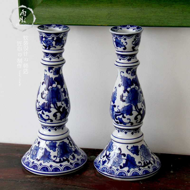 Blue and white porcelain of jingdezhen ceramics candlestick/contracted household of Chinese style style ceramic candlestick furnishing articles incense inserted
