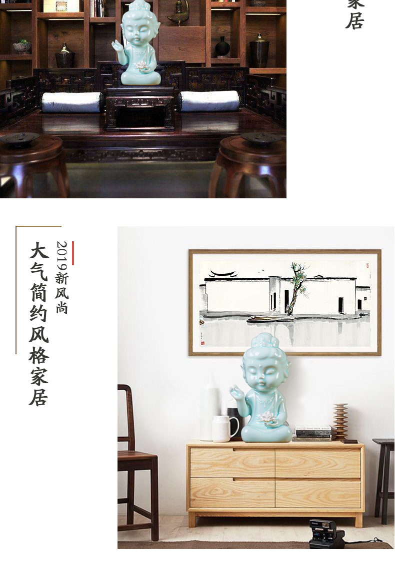 Celadon ceramic zen guanyin Buddha zen furnishing articles with lotus boutique, lovely Buddha zen study home furnishing articles