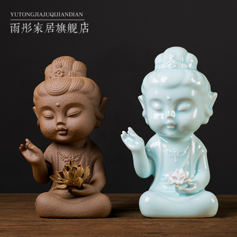 Celadon ceramic zen guanyin Buddha zen furnishing articles with lotus boutique, lovely Buddha zen study home furnishing articles