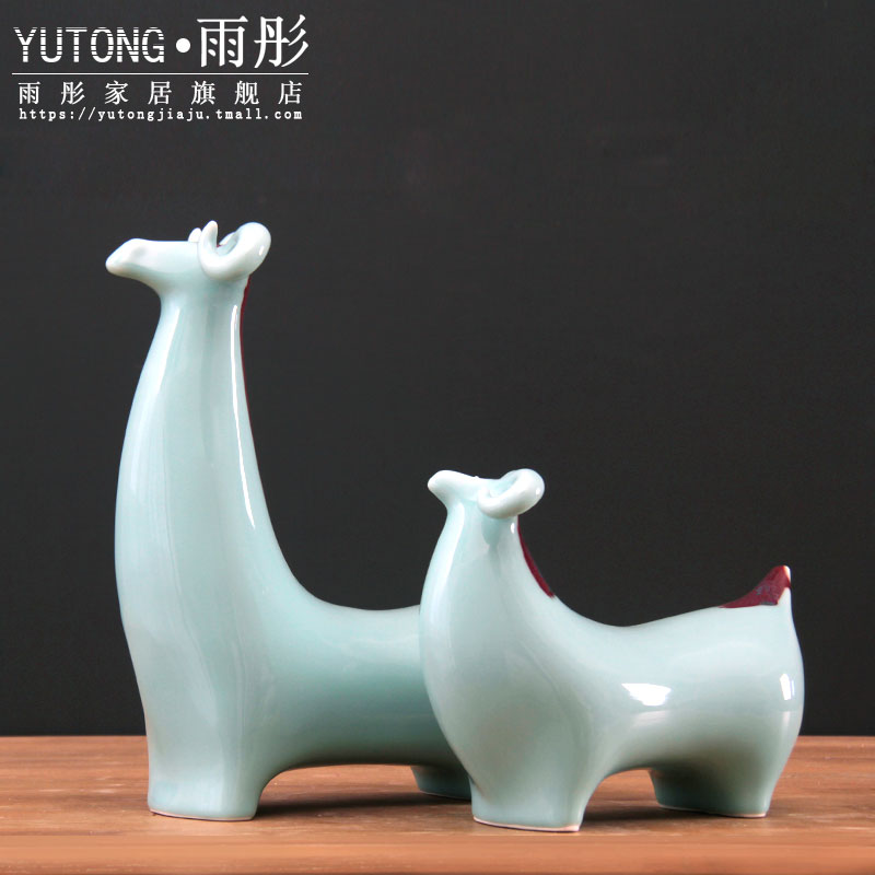 Jingdezhen ceramic checking shadow celadon decoration gifts zodiac sheep sheep sitting room classical furnishing articles of handicraft