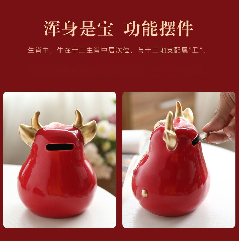 Ceramic cow furnishing articles, lovely of the year of the ox piggy bank cattle household act the role ofing is tasted furnishing articles red Ceramic cow saving