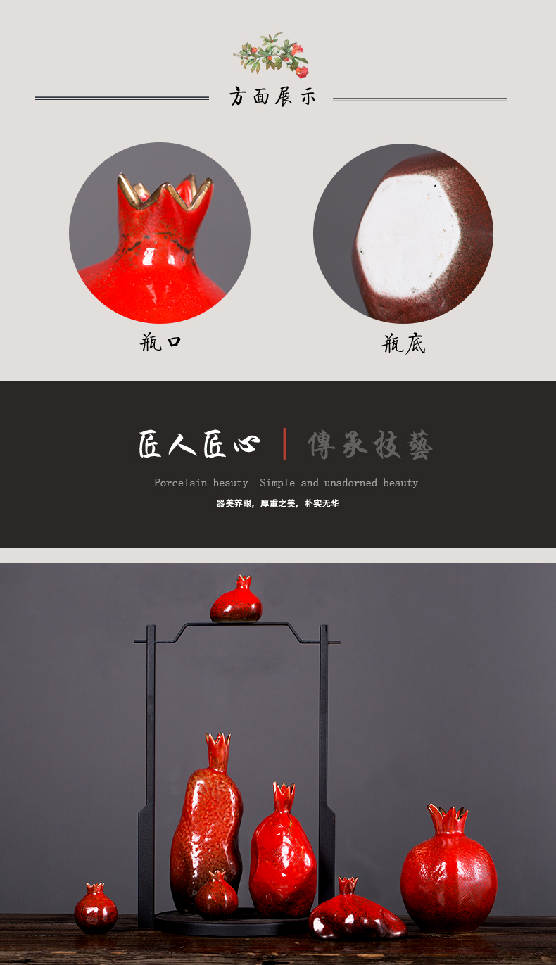 Jingdezhen ceramic furnishing articles red pomegranate flower implement bottle on the desktop to decorate household act the role ofing is tasted