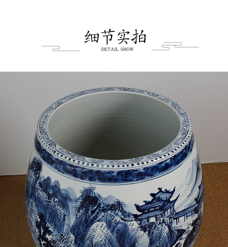 Jingdezhen ceramic painting and calligraphy cylinder hand - made of blue and white porcelain antique calligraphy and painting porcelain painting cylinder tube to receive a large scroll cylinder study