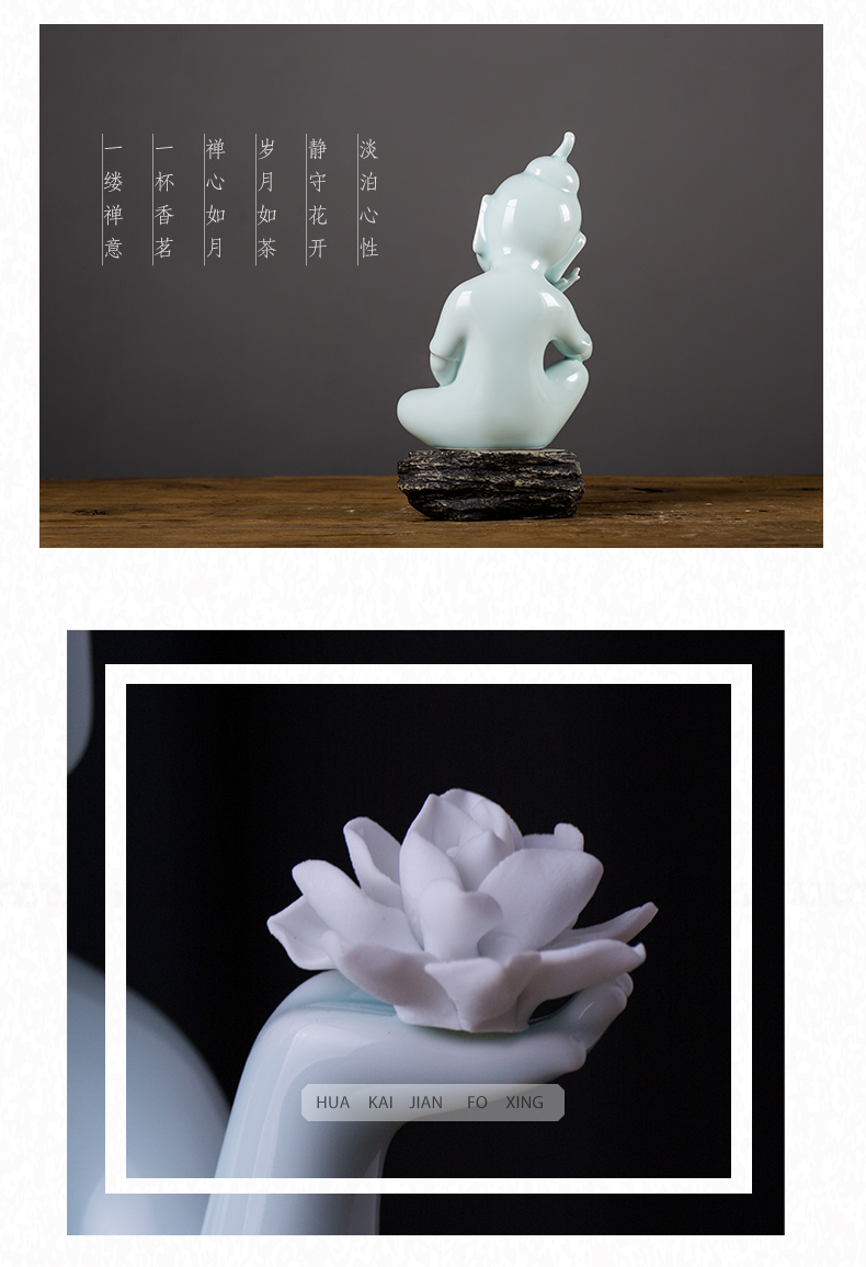 Celadon ceramic zen zen furnishing articles guanyin Buddha zen meditation Buddha express with lotus study home furnishing articles