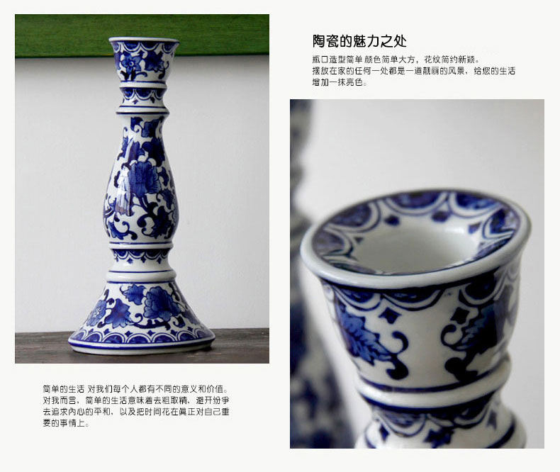 Blue and white porcelain of jingdezhen ceramics candlestick/contracted household of Chinese style style ceramic candlestick furnishing articles incense inserted