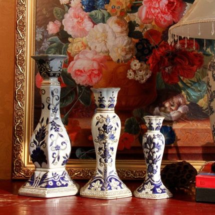 Blue and white porcelain of jingdezhen ceramics candlestick/contracted household of Chinese style style ceramic candlestick furnishing articles incense inserted