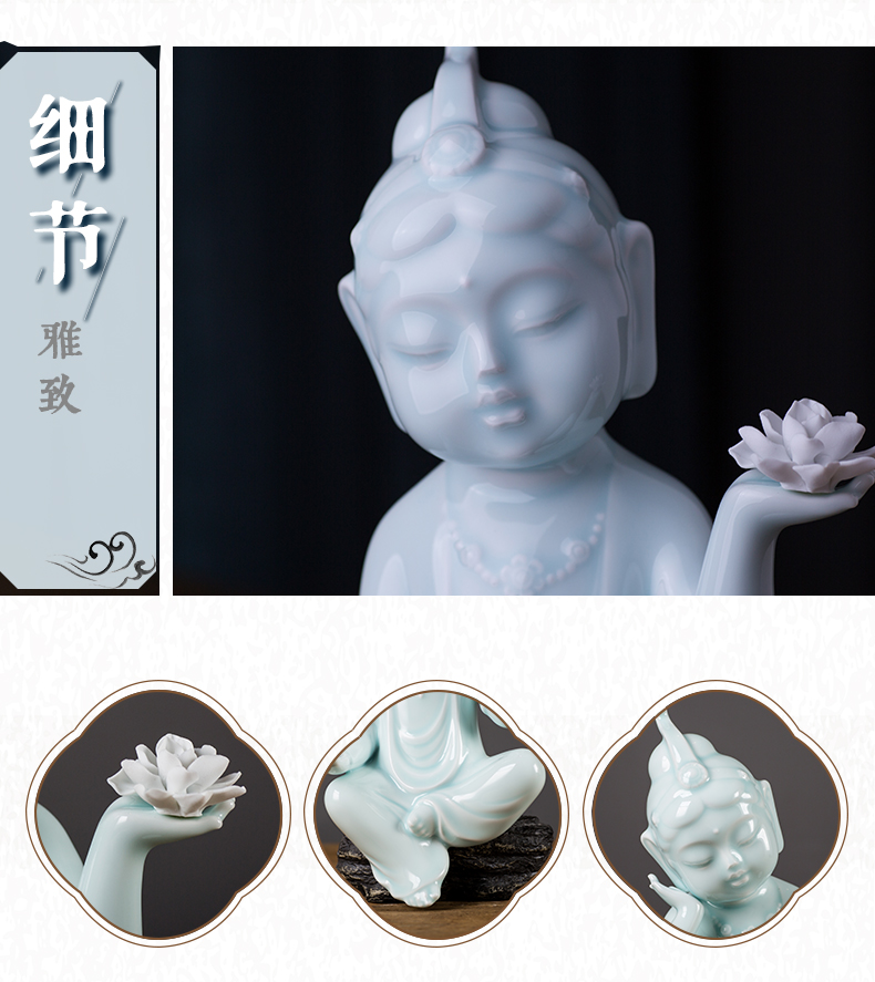 Celadon ceramic zen zen furnishing articles guanyin Buddha zen meditation Buddha express with lotus study home furnishing articles