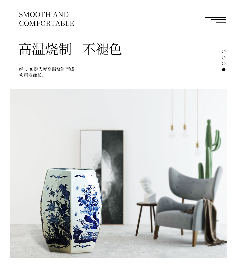 Ceramic drum who blue - and - white porcelain who the new Chinese style classical Ming and the qing dynasties hollow - out archaize who decoration who in shoes who sits who