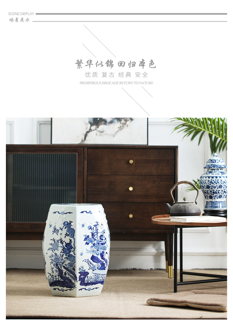 Ceramic drum who blue - and - white porcelain who the new Chinese style classical Ming and the qing dynasties hollow - out archaize who decoration who in shoes who sits who