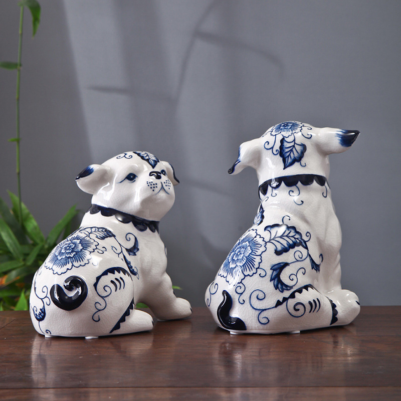 Blue and white porcelain ceramic dog sitting room adornment TV ark, creative express dog furnishing articles furnishing articles household act the role ofing is tasted tea table