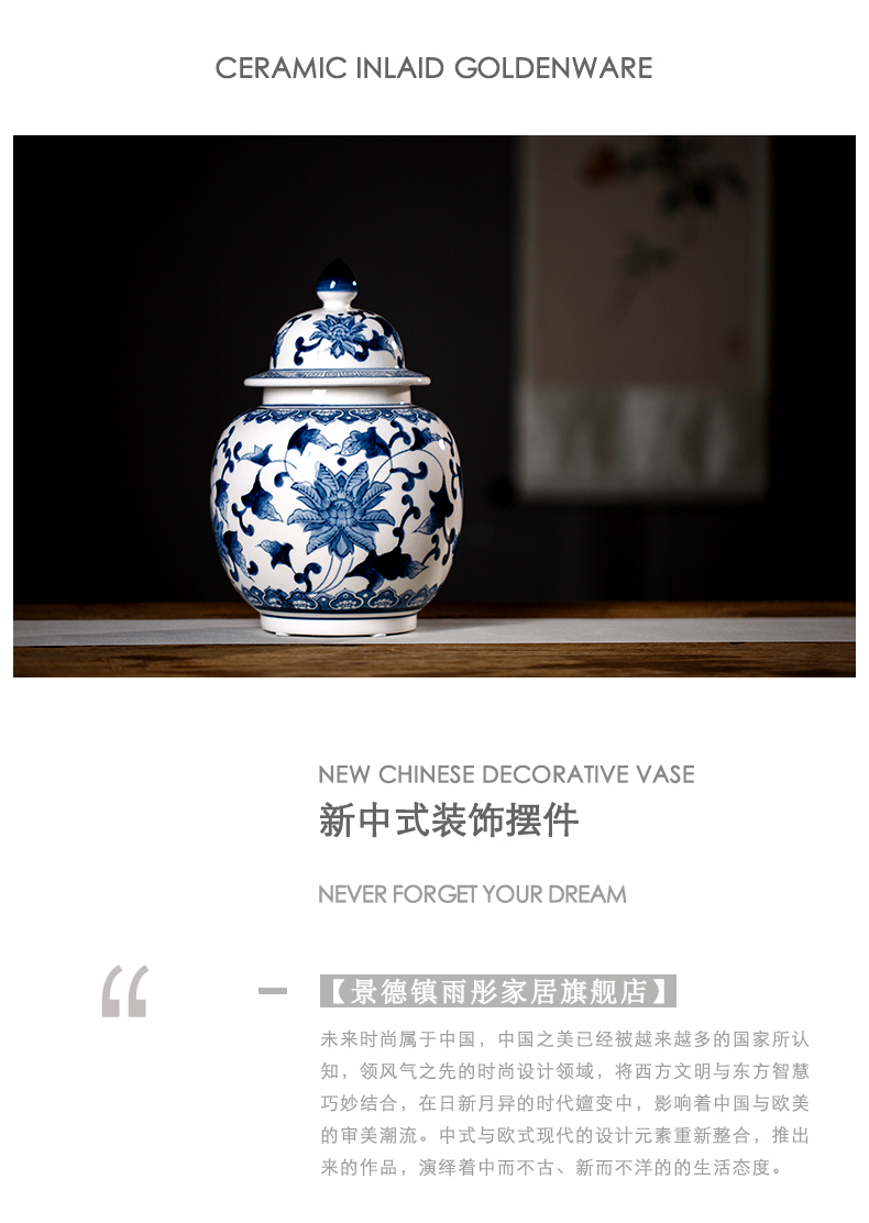 Jingdezhen ceramics furnishing articles general blue and white porcelain jar of storage tank porcelain jar with cover the tea pot large adornment