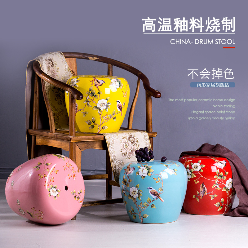 Jingdezhen high temperature ceramic drum who American rural wind hand - made flowers home dress and sit who pottery drum who embroidered pier