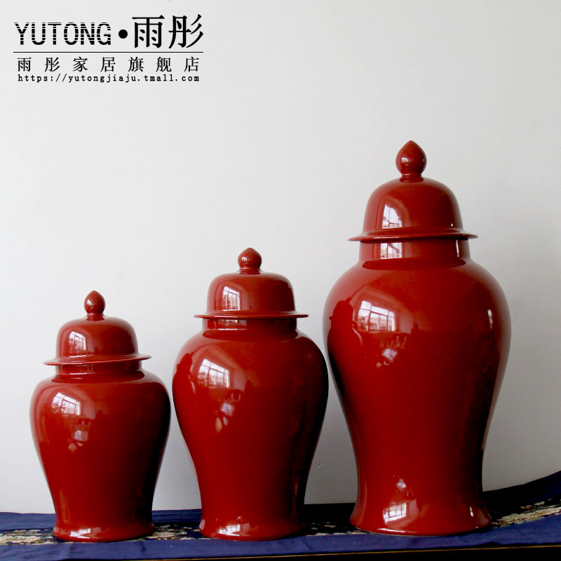 Jingdezhen ceramic manual paste red porcelain pot storage tank decoration business hall study example room soft furnishing articles