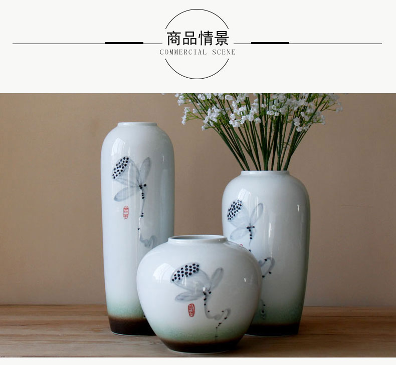 Chinese modern ceramic vases, flower implement with flowers bright glaze ink lotus sitting room desktop flower the household decoration