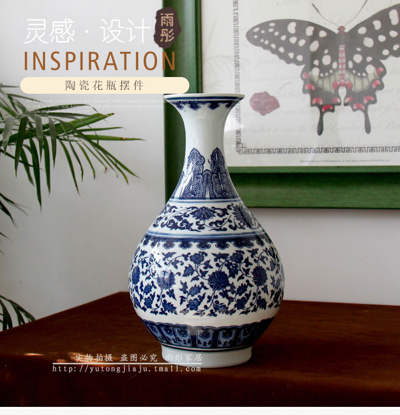 Jingdezhen blue and white porcelain vase furnishing articles sitting room TV ark, flowers lily flower arranging grain dry flower simulation flower small expressions using