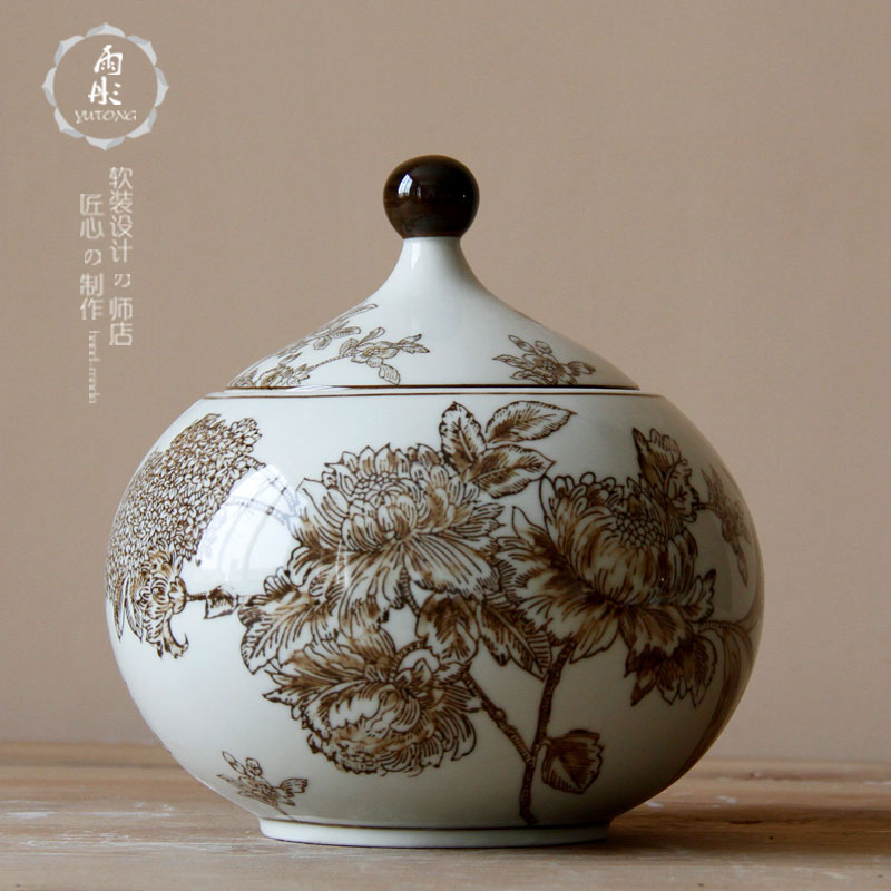 Rain tong home | jingdezhen blue and white ceramics freehand brushwork pointed creative household furnishing articles storage tank with cover pot