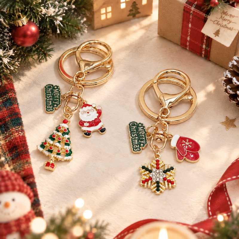Christmas Cartoon Keychain Pendant, Exquisite Snowflake Santa Claus Keychain, Creative Christmas Tree Small Gift