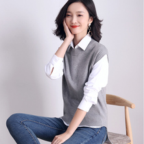 Knitted sweater autumn and winter new female Korean version loose sweater vest female front short back long autumn winter coat female