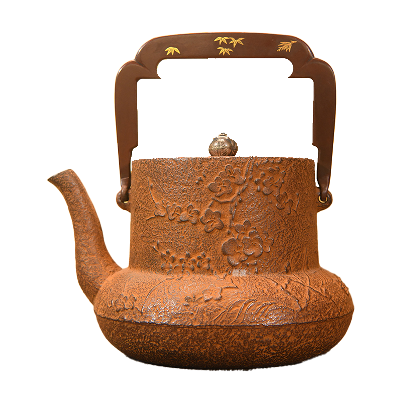 日本玉川堂六代目人间国宝玉川宣夫口打出牡丹银蝶铜茶壶