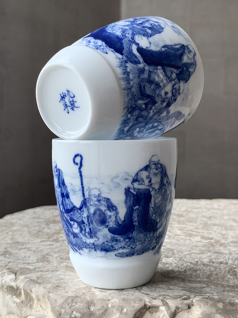 Jingdezhen nine wonderful hand burn hand - made porcelain nine paragraphs 18 arhats mould cup of a cup of tea cups