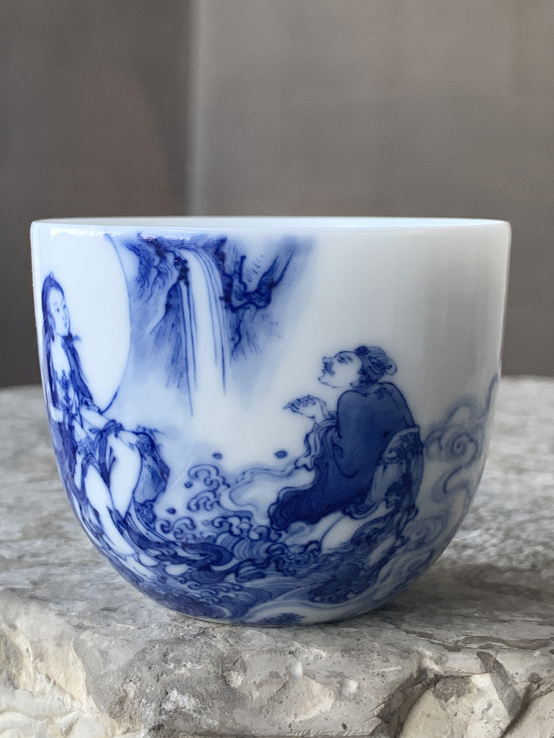 Jingdezhen nine kudan calcinations hand - made of blue and white porcelain cup chicken cylinder cup of emperor qianlong 's course