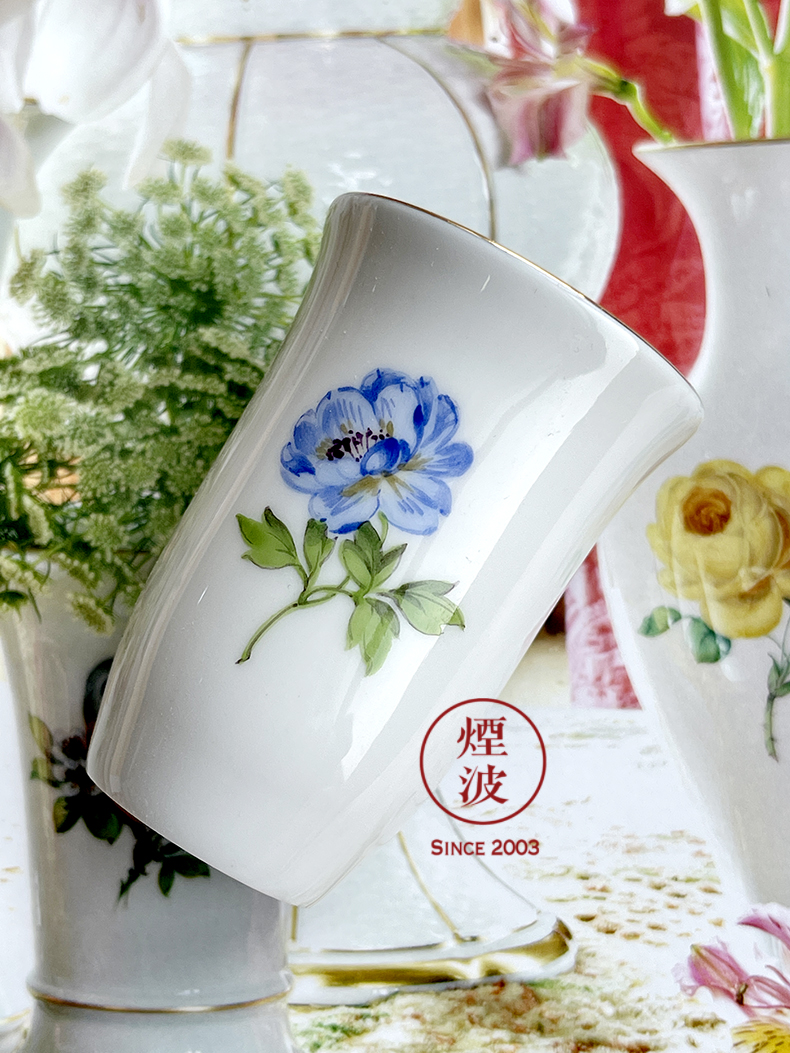 German MEISSEN porcelain mason series naturalistic painting of flowers and the see colour blue flower fragrance - smelling cup tea cups