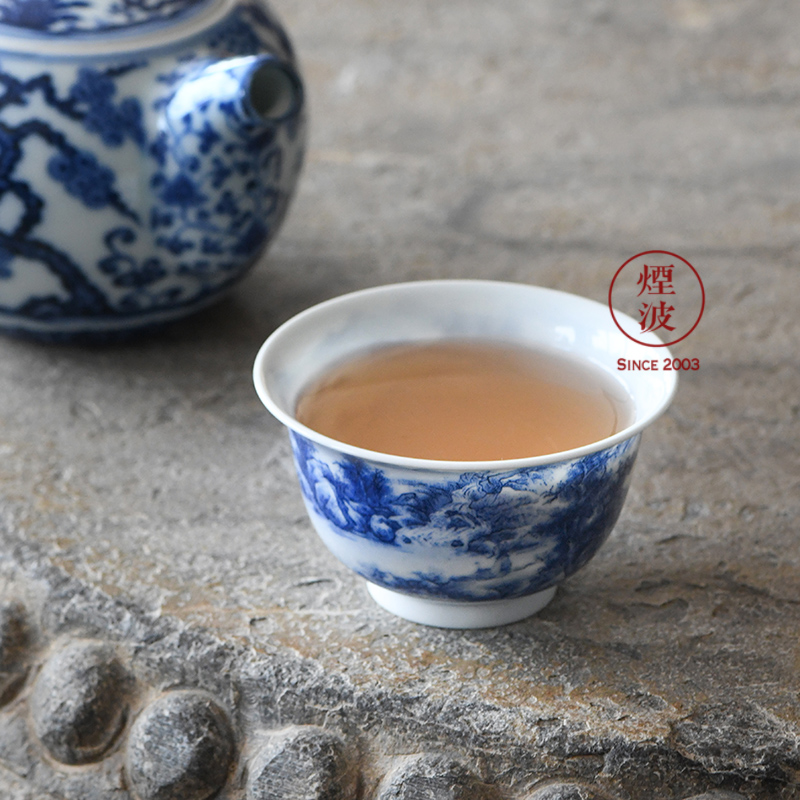 Jingdezhen spring auspicious jade Zou Jun up with porcelain of Confucian scholar of eight new system outraged side view fishery landscape hut koubei