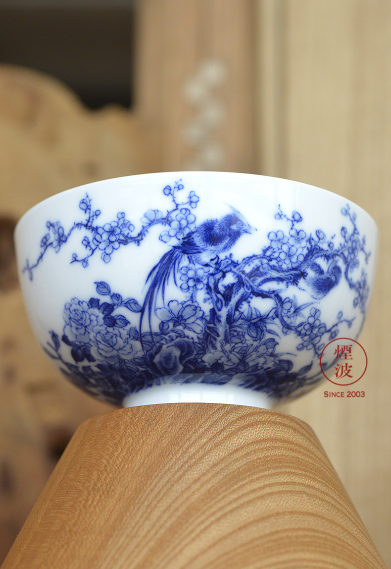 Jingdezhen nine wonderful hand burn hand - made porcelain nine paragraphs practice finches peach blossom put drunk heart bowl of tea cups