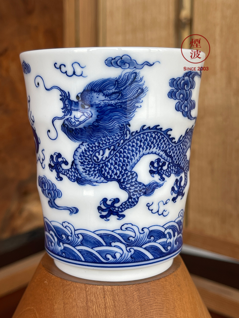 Those jingdezhen blue and white nine calcinations hand longfeng hand made blue and white porcelain cup cup bamboo cup