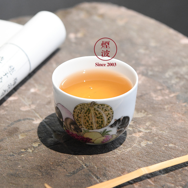 Jingdezhen nine calcinations experienced painters hand - made pastel rat year an abundant pumpkin pomegranate to recognize cups sample tea cup