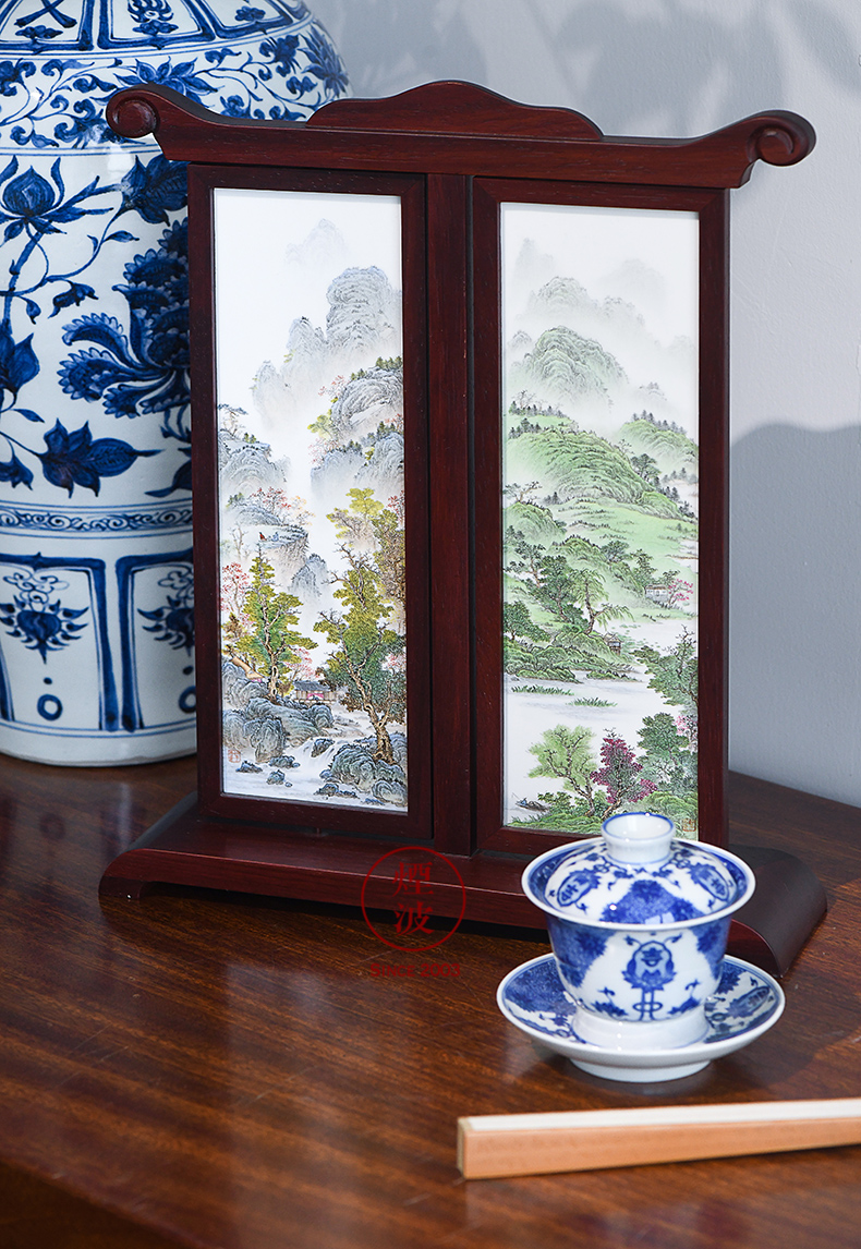 Jingdezhen nine calcinations hand - made famille rose porcelain wonderful hand write four seasons scenery desktop screen furnishing articles