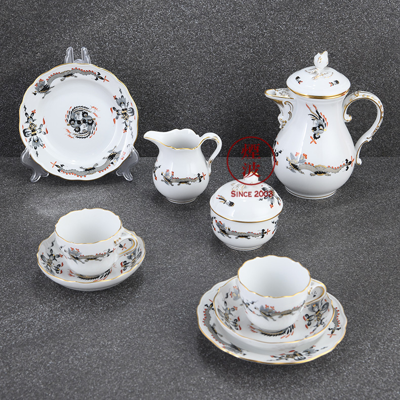 German mason MEISSEN porcelain royal dragon paint black tea set of coffee in the afternoon